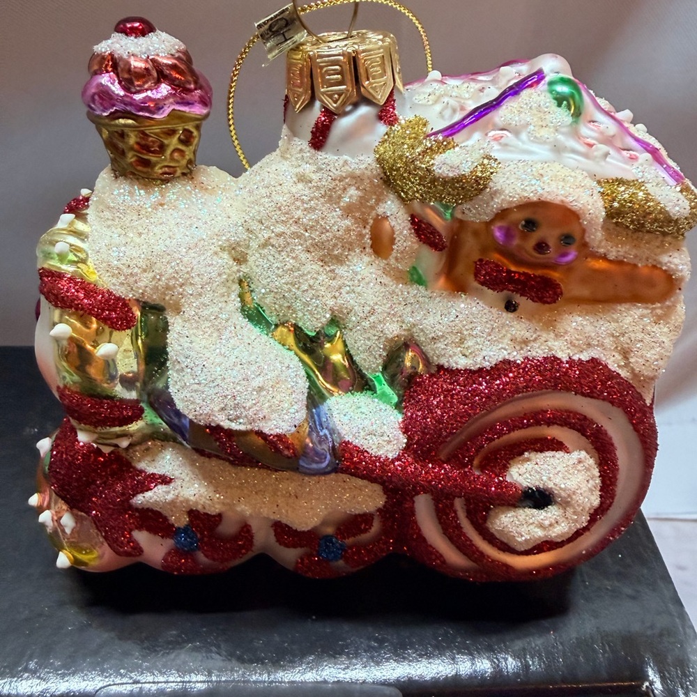 Fitz & Floyd Holiday Treasures Gingerbread Candy Sleigh Glass Ornament 2003 NIB